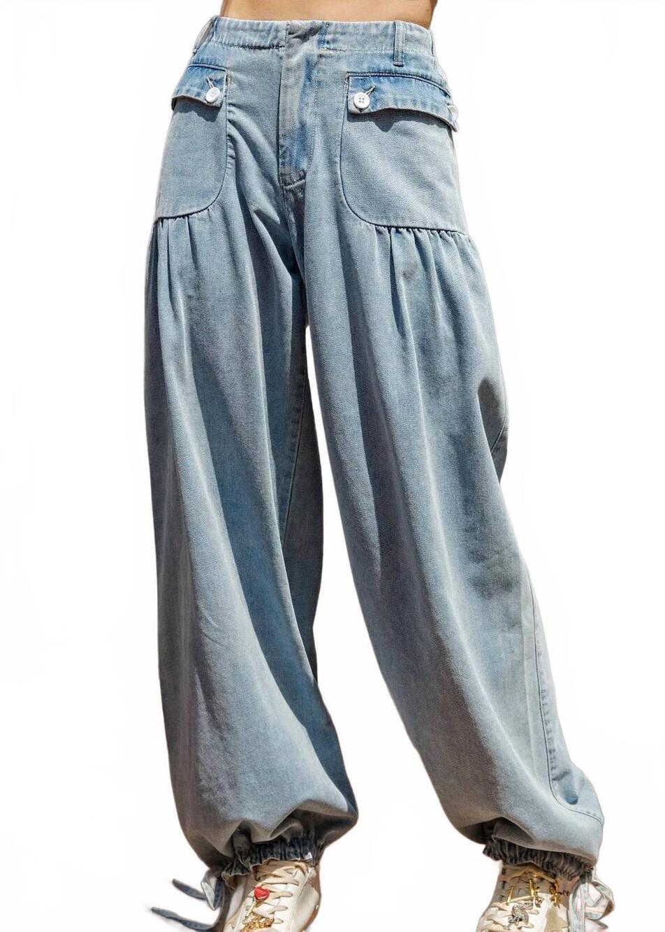NEW EE:SOME mineral washed denim cinch pants in light blue
